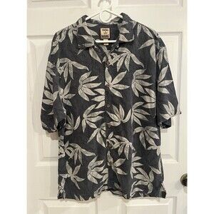 Tommy Bahama Mens 100% Silk Floral Tropical Aloha Hawaiian Shirt L Gray & Gray